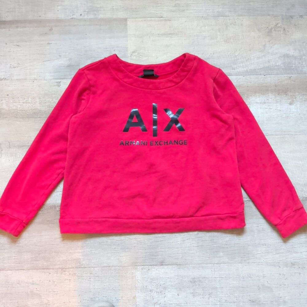 ​Armani Exchange Women's Red Logo Graphic Long Sleeve Pullover Sweatshirt Size L